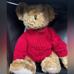 Classic Plush Teddy Bear in Red Knit Sweater - Kids Toy